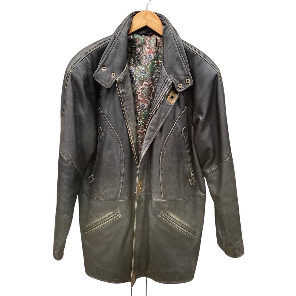 Echtes Leder Leather Jacket Vintage 90s Biker Bomber Fits XL Long Moto Grunge